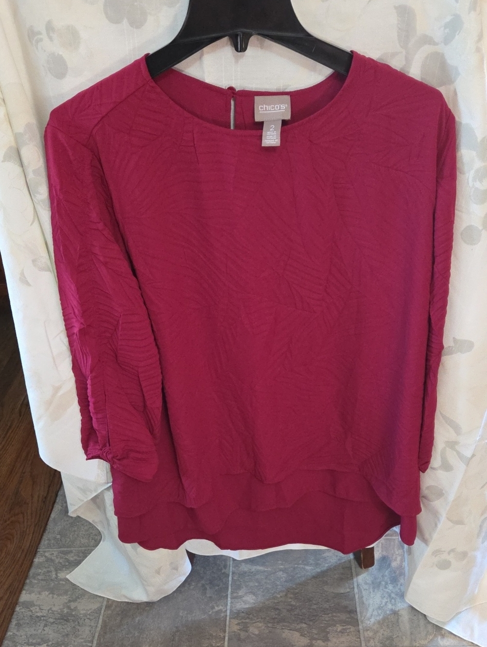 Chico's Raspberry Textured Layered Long-Sleeve Top